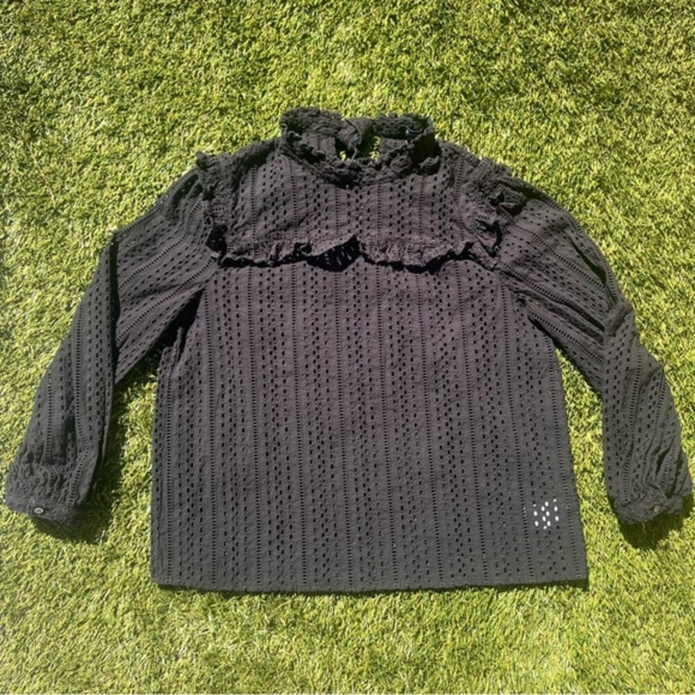 Madewell Black Eyelet Ruffle Blouse